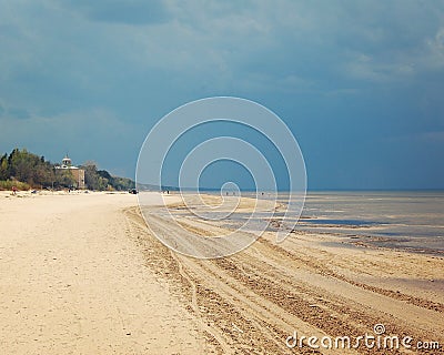 Empty Jurmala beach out of season - toned photo. Stock Photo