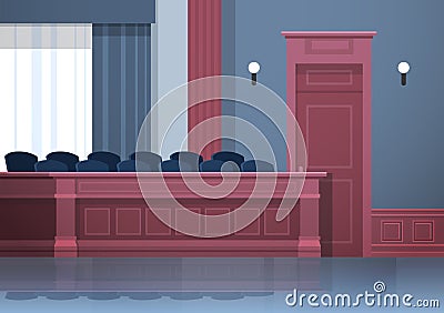 Empty jury box seats modern courtroom interior justice and jurisprudence concept horizontal Vector Illustration