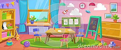 Empty kindergarten room or nursery interior with toys vector illustration Vector Illustration