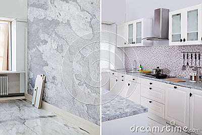 An Empty Kitchen Apartment Room After Renovation Stock Photo