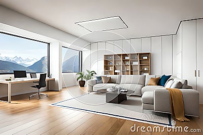 An Empty, Large Attic Room With White Walls And Skylights In The Roof, Letting In Natural Light. Generative AI Stock Photo