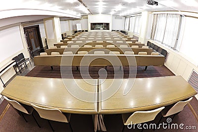 Empty lecture hall, fish eye view Stock Photo