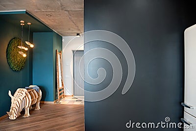 Empty lettering chalkboard wall in the kitchen. Stock Photo