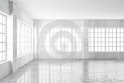 Empty light concrete interior with windows Stock Photo