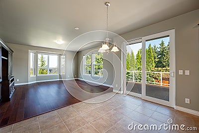 Empty living room with hard wood floors Stock Photo