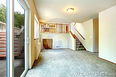 Empty living room with walkout deck Stock Photo