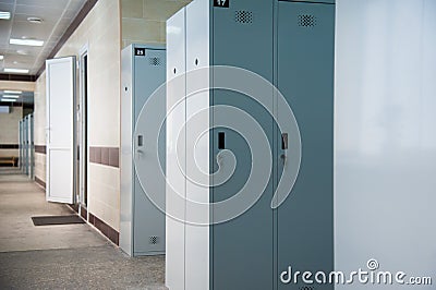 An empty locker room in the sports club, school, section Stock Photo