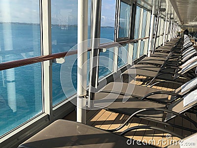 Lounge chairs on a cruise ship deck. Editorial Stock Photo