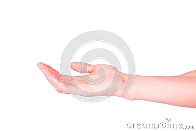 Empty male hand. Asking for help or suggesting help concept. Stock Photo