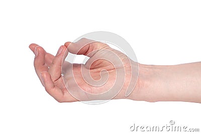 Empty male hand making gesture like holding something isolated on white background Stock Photo