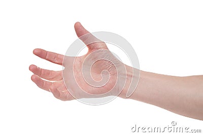 Empty male hand making gesture like holding something isolated on white background Stock Photo