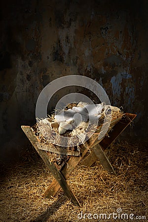 Empty Manger With Cross Shadow Stock Photo