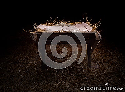 Empty manger at night Stock Photo