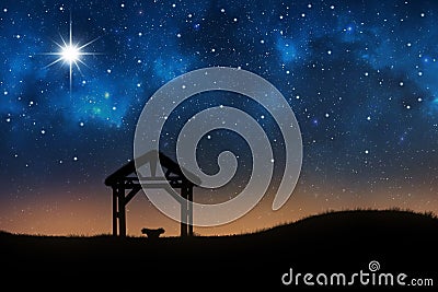 Empty manger under night sky Stock Photo