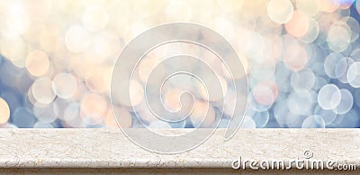 Empty marble glossy table top with blur sparkling soft pastel bl Stock Photo