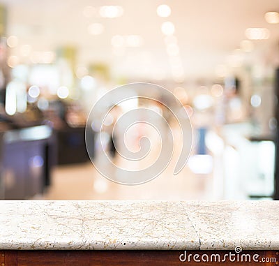 Empty marble table and blurred store in background. product display template Stock Photo