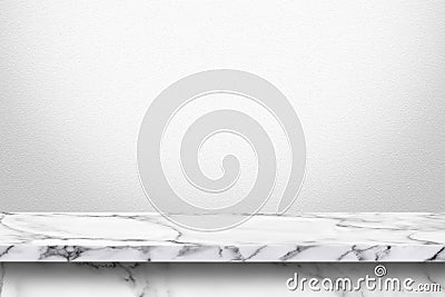 Empty marble table with white gray gradient wall background. Stock Photo