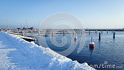 Empty marina in Gdynia city during winter season Stock Photo