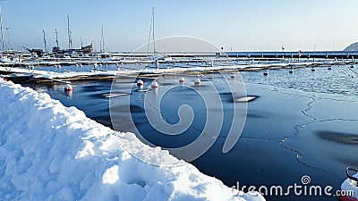 Empty marina in Gdynia city during winter season Stock Photo