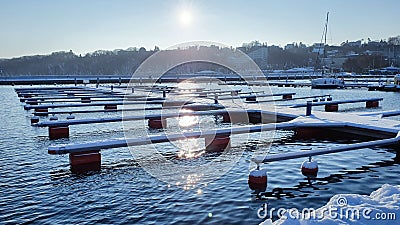 Empty marina in Gdynia city during winter season Stock Photo