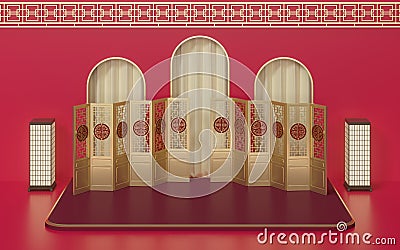 Empty marketing stage, Chinese style, 3d rendering Stock Photo