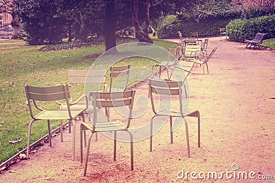 Empty metallic chairs in the Jardin du Luxembourg Luxembourg gardens in Paris France Stock Photo