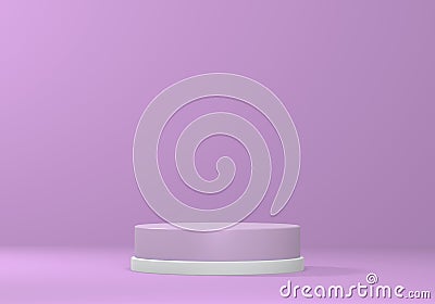 Empty minimalistic pink podium with white rim in studio lighting. A single cylinder on a pink background. 3d render Stock Photo