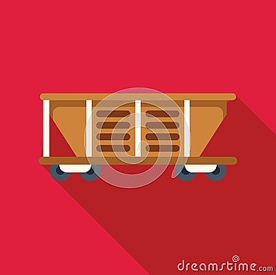 Empty mining wagon standing on rails on red background Vector Illustration