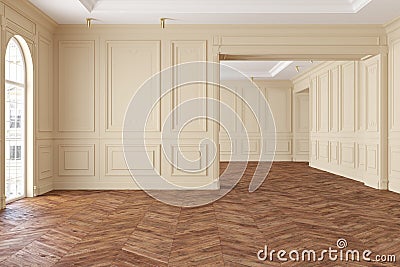 Empty modern classic beige interior room. Cartoon Illustration