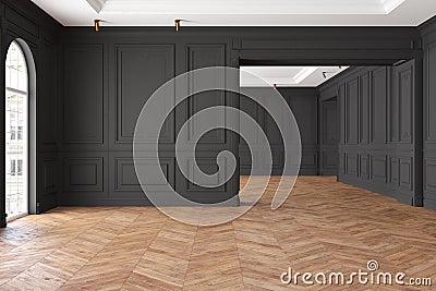 Empty modern classic black interior room. Cartoon Illustration