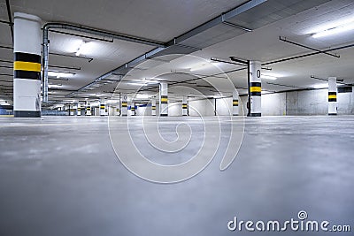 empty modern parking garage photographed from the bottom Stock Photo