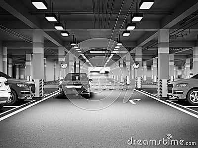 Empty modern underground parking 3d render Stock Photo