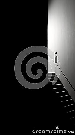 Empty Negative Space minimalistic photo of dark stairs Stock Photo