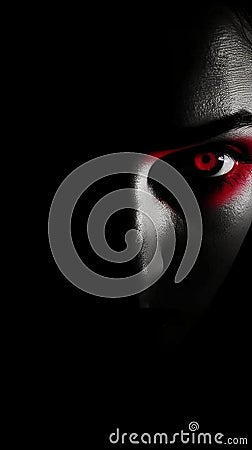 Empty Negative Space minimalistic photo of red eyes face Stock Photo