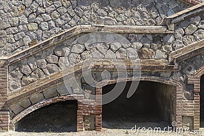 Empty niches in the wall of a cemetery Stock Photo