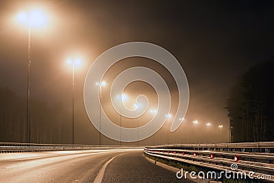 Empty night highway in the Leningrad region, Russia Stock Photo