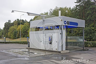 An empty no name standard self-service car wash is located next Stock Photo