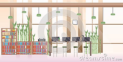 Empty no people open space creative co-working center modern workplace office interior flat horizontal Vector Illustration