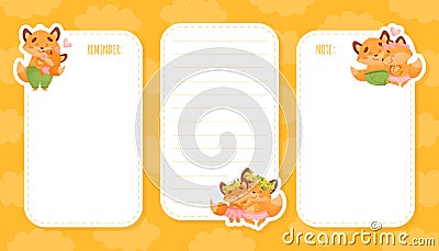 Empty Note Card with Happy Fox Family with Mother, Father and Little Cub Vector Template Stock Photo