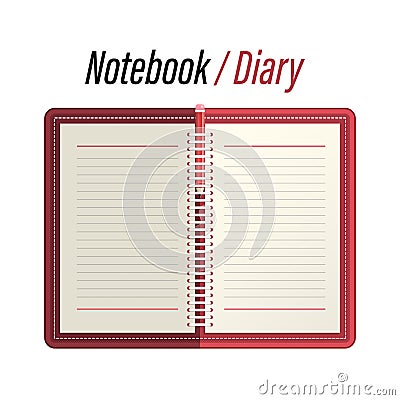 Empty Notebook - Memo - Diary with Lined Papers Vector Illustration