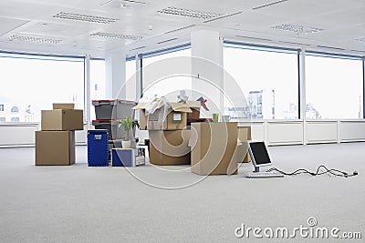 Empty Office With Boxes Stock Photo