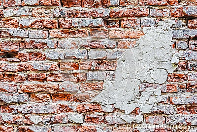 Empty Old Brick Wall Texture. Painted Distressed Wall Surface. Grungy Wide Brickwall. Grunge Red Stonewall Background. Stock Photo