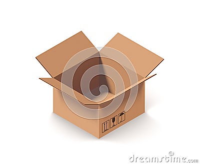 Empty open cardboard box isolated on white Vector Illustration