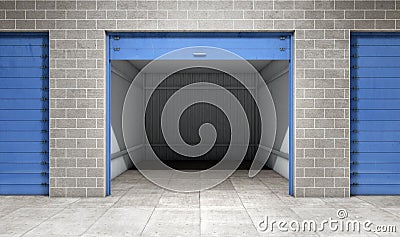 Empty open door self storage unit Stock Photo