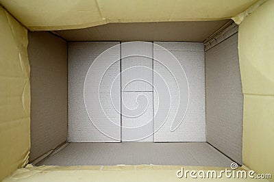 Empty open rectangular cardboard box close up top view Stock Photo
