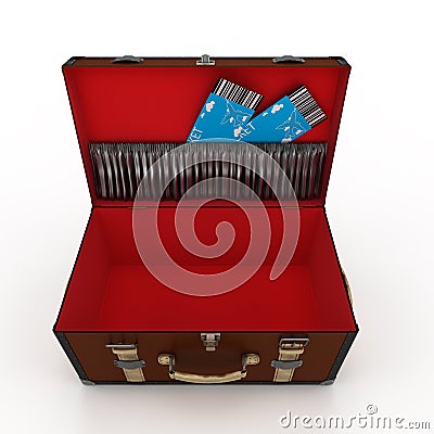 Empty open vintage leather suitcase Stock Photo