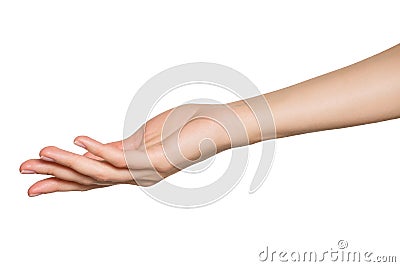 Empty open woman hand. Isolated Stock Photo