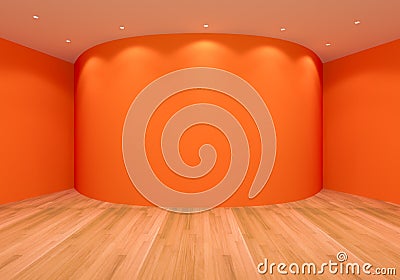 Empty Orange Curve Room Stock Photo