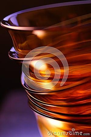 Empty orange glass bowls Stock Photo