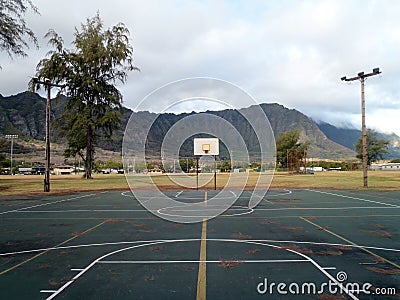 Empty Outdoor Basketball Court in Waimanalo Stock Photo